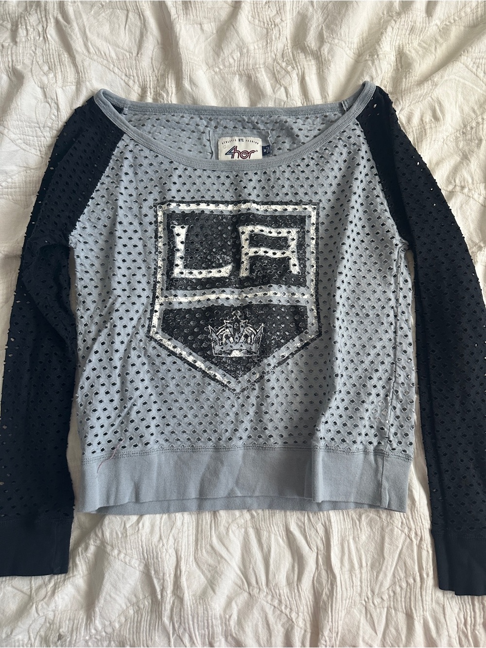 4her LA Kings Light Gray & Black Mesh Jersey Pullover